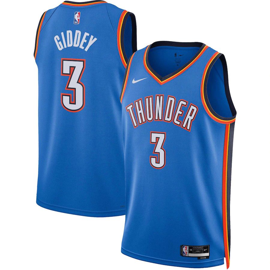 Men Oklahoma City Thunder #3 Josh Giddey Nike Blue Icon Edition 2022-23 Swingman NBA Jersey->customized nba jersey->Custom Jersey